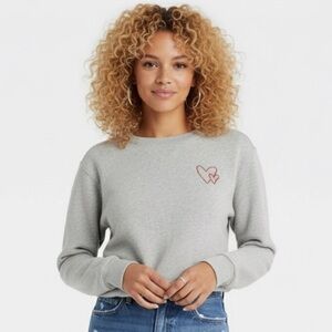 Universal Thread Gray Crewneck Sweatshirt with Red Embroidered Hearts